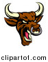 Vector Illustration of a Demonic Roaring Brown Bull Mascot Head by AtStockIllustration
