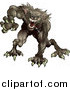 Vector Illustration of a Drooling and Growling Werewolf Monster Rushing Forward to Attack by AtStockIllustration