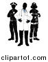 Vector Illustration of a Faceless Doctor with a Black and White Policeman and Firefighter Posing by AtStockIllustration