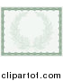 Vector Illustration of a Faded Engraved Laurel Wreath in a Green Certificate Border by AtStockIllustration