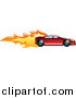 Vector Illustration of a Fast Red Sports Car Speeding with Flames by AtStockIllustration