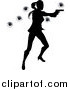 Vector Illustration of a Female Action Hero Shooting, with Bullet Holes by AtStockIllustration
