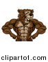 Vector Illustration of a Fierce Buff Muscular Grizzly Bear Man Flexing His Muscles, from the Waist up by AtStockIllustration