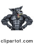 Vector Illustration of a Firece Muscular Gray Wolf Man Mascot Flexing, from the Waist up by AtStockIllustration