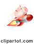 Vector Illustration of a Flying Piggy Bank on a Rocket by AtStockIllustration