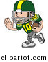 Vector Illustration of a Football Player Athlete in a Green and Yellow Uniform, Running with the Ball in Hand by AtStockIllustration