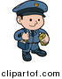 Vector Illustration of a Friendly and Smiling Mail Man in a Blue Uniform, Carrying a Bag of Letters by AtStockIllustration