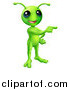 Vector Illustration of a Friendly Green Alien Pointing by AtStockIllustration