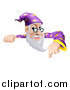 Vector Illustration of a Friendly Male Wizard Looking over and Pointing down at a Sign by AtStockIllustration