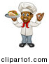 Vector Illustration of a Full Length Cartoon Black Male Chef Holding a Souvlaki Kebab Sandwich on a Tray and Gesturing Perfect by AtStockIllustration