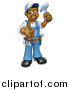 Vector Illustration of a Full Length Happy Black Male Carpenter Holding a Hammer and Giving a Thumb up by AtStockIllustration