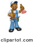 Vector Illustration of a Full Length Happy Black Male Plumber Holding a Plunger and Giving a Thumb up by AtStockIllustration