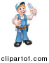 Vector Illustration of a Full Length White Male Plumber Holding an Adjustable Wrench and Giving a Thumb up by AtStockIllustration