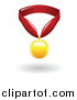 Vector Illustration of a Golden First Place Medal on a Red Ribbon by AtStockIllustration