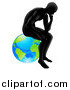 Vector Illustration of a Gradient Black Silhouetted Man in Thought and Sitting on Earth by AtStockIllustration