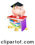 Vector Illustration of a Graduate Piggy Bank on a Pile of Books over Coins by AtStockIllustration