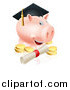 Vector Illustration of a Graduate Piggy Bank with a Certificate and Gold Coins by AtStockIllustration