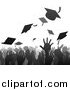 Vector Illustration of a Gray and Black Silhouetted Graduation Crowd Tossing up Their Mortar Board Caps by AtStockIllustration