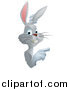 Vector Illustration of a Gray Bunny Rabbit Pointing Around a Sign by AtStockIllustration