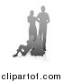 Vector Illustration of a Gray Gradient Silhouetted Family with the Parents Standing and Children Sitting by AtStockIllustration