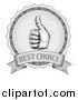 Vector Illustration of a Grayscale Thumb up Best Choice Award Winner Badge over Guilloche by AtStockIllustration
