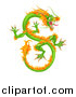 Vector Illustration of a Green and Orange Chinese Dragon Flying by AtStockIllustration