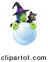 Vector Illustration of a Green Halloween Witch and Black Cat Behind a Crystal Ball by AtStockIllustration