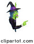 Vector Illustration of a Green Halloween Witch Pointing to a Sign by AtStockIllustration