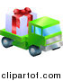 Vector Illustration of a Green Lorry Toy Truck Hauling a Christmas Present by AtStockIllustration