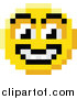 Vector Illustration of a Grinning 8 Bit Video Game Style Emoji Smiley Face by AtStockIllustration