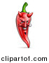 Vector Illustration of a Grinning Devil Red Chile Pepper Mascot Character by AtStockIllustration