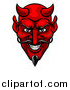 Vector Illustration of a Grinning Evil Red Devil Face by AtStockIllustration