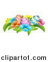 Vector Illustration of a Group of 3d Colorful Spring Flowers and Patterned Easter Eggs by AtStockIllustration
