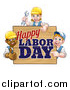 Vector Illustration of a Group of Workers Around a Happy Labor Day Sign by AtStockIllustration