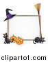 Vector Illustration of a Halloween Frame with a Witch Hat Broom Pumpkins and Cats by AtStockIllustration