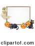 Vector Illustration of a Halloween Mummy Pumpkins and Black Cats Around a White Sign by AtStockIllustration