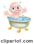 Vector Illustration of a Happy Bald Blue Eyed Caucasian Baby Boy in a Bath Tub by AtStockIllustration