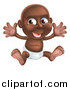 Vector Illustration of a Happy Black Baby Boy in a Diaper, Holding His Arms up by AtStockIllustration