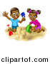Vector Illustration of a Happy Black Boy and Girl Playing and Making Sand Castles on a Beach by AtStockIllustration