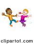 Vector Illustration of a Happy Black Boy and White Girl Dancing by AtStockIllustration