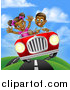 Vector Illustration of a Happy Black Boy Driving a Girl in a Red Convertible Car, on a Country Road by AtStockIllustration