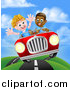 Vector Illustration of a Happy Black Boy Driving a White Boy and Catching Air in a Convertible Car by AtStockIllustration