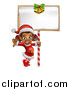 Vector Illustration of a Happy Black Female Christmas Elf Jumping by a Blank Sign by AtStockIllustration