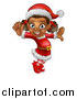 Vector Illustration of a Happy Black Female Christmas Elf Jumping or Dancing by AtStockIllustration