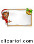 Vector Illustration of a Happy Black Female Christmas Elf Pointing Around a Blank Sign by AtStockIllustration