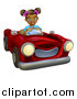 Vector Illustration of a Happy Black Girl Driving a Red Convertible Car by AtStockIllustration