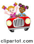 Vector Illustration of a Happy Black Girl Driving a Red Convertible Car with a White Girl in the Passenger Seat by AtStockIllustration