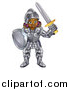 Vector Illustration of a Happy Black Girl in Full Knight Armour, Holding a Shield and Sword by AtStockIllustration