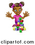 Vector Illustration of a Happy Black Girl Playing with Toy Blocks by AtStockIllustration