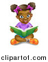 Vector Illustration of a Happy Black Girl Sitting on the Floor and Reading a Story Book by AtStockIllustration